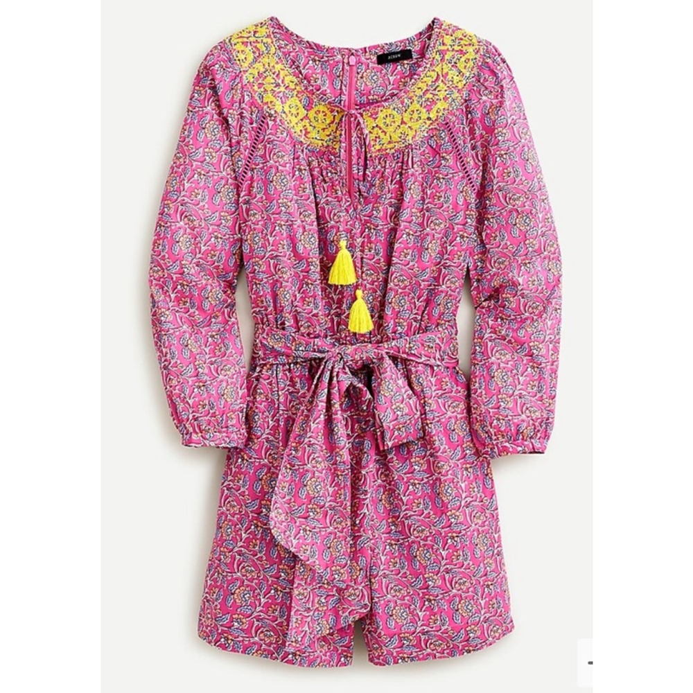 J. Crew embroidered shorts romper in pink vines size 0